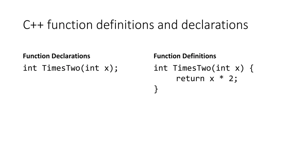 c function definitions and declarations
