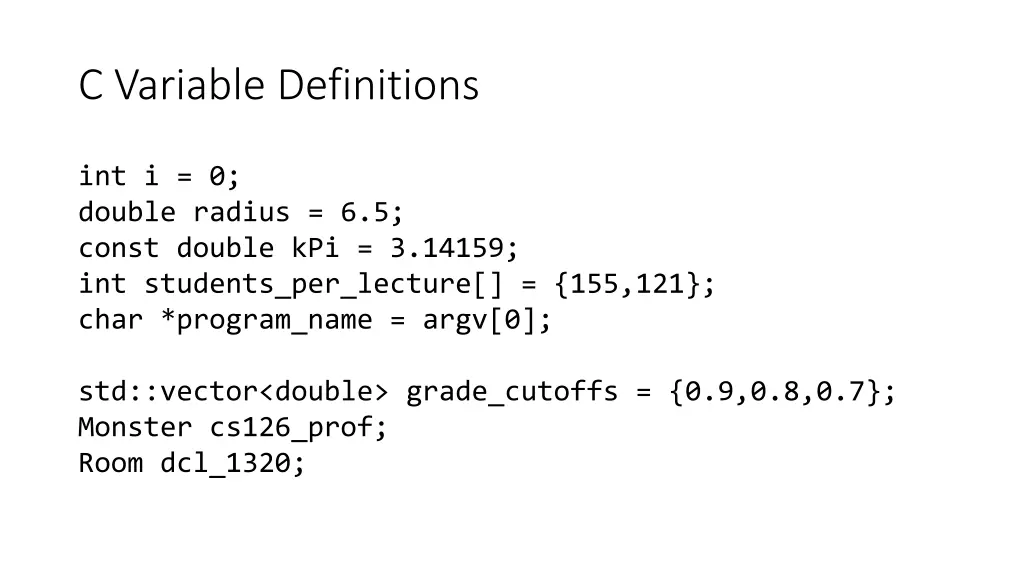 c variable definitions