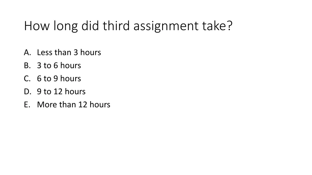 how long did third assignment take
