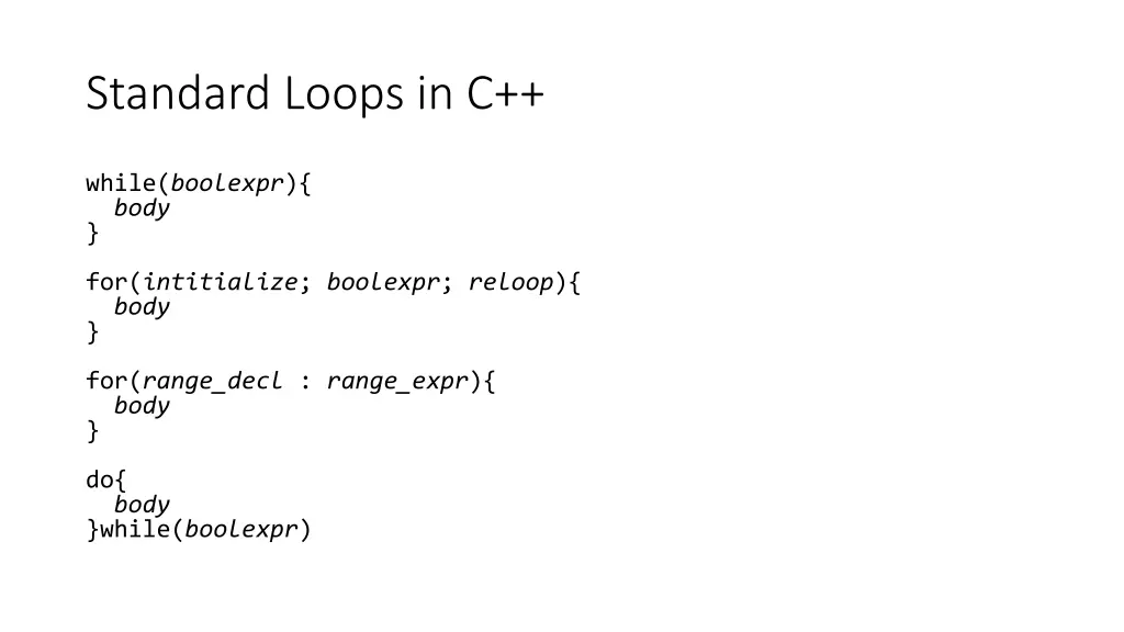 standard loops in c