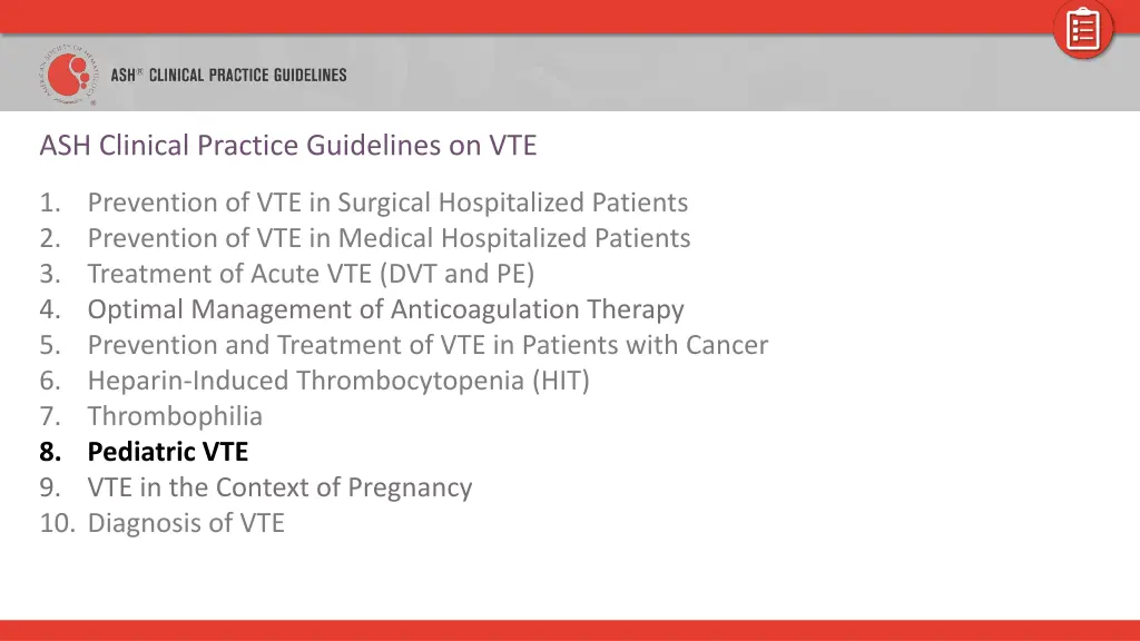 ash clinical practice guidelines on vte