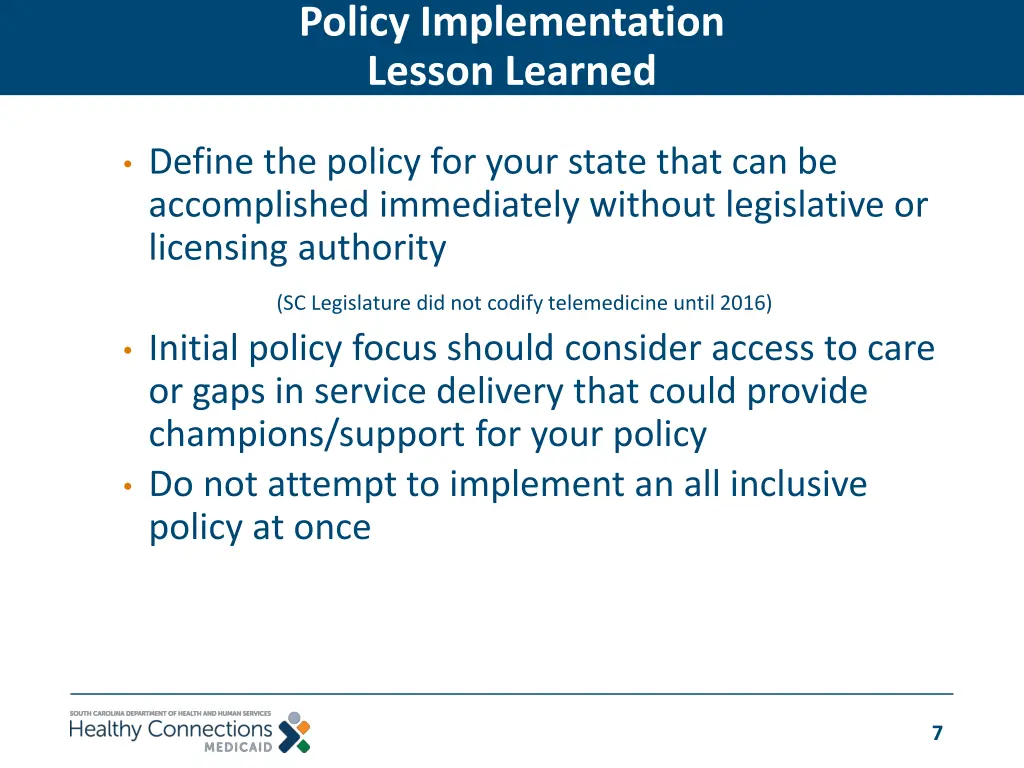 policy implementation lesson learned