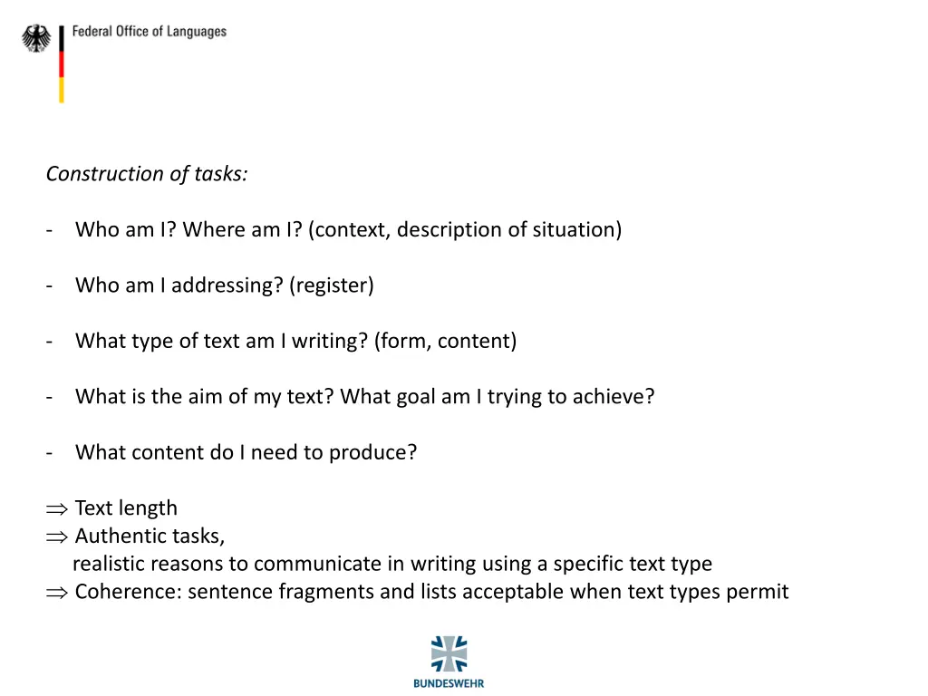 construction of tasks