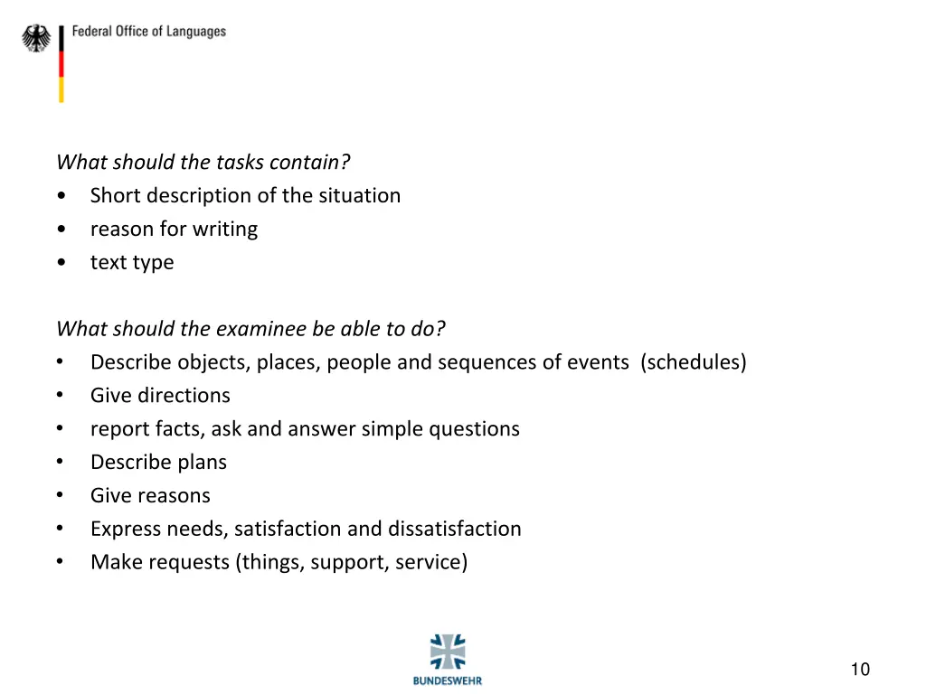 what should the tasks contain short description