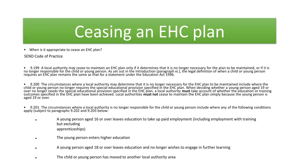 ceasing an ehc plan