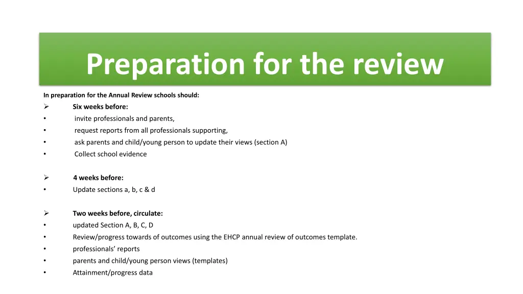 preparation for the review