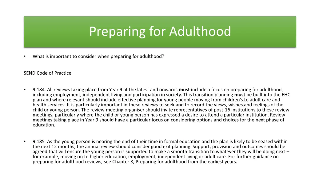 preparing for adulthood