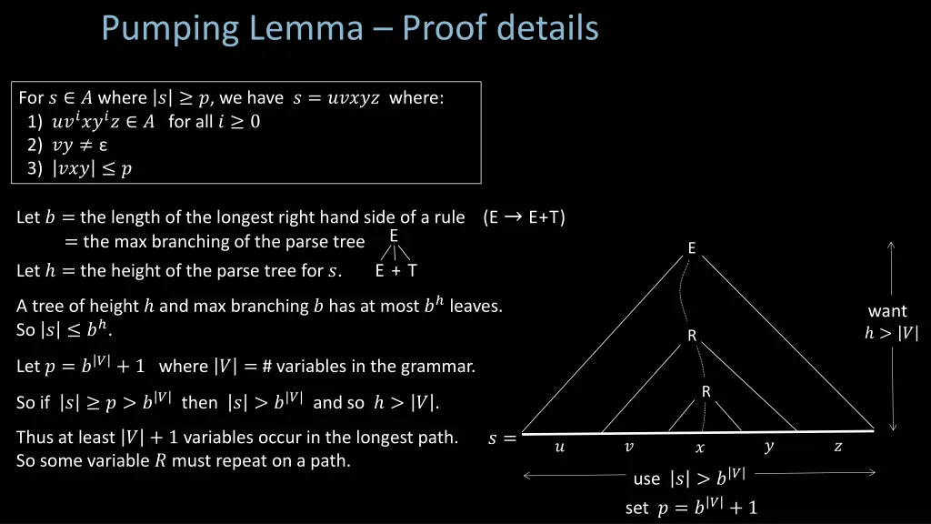 pumping lemma proof details