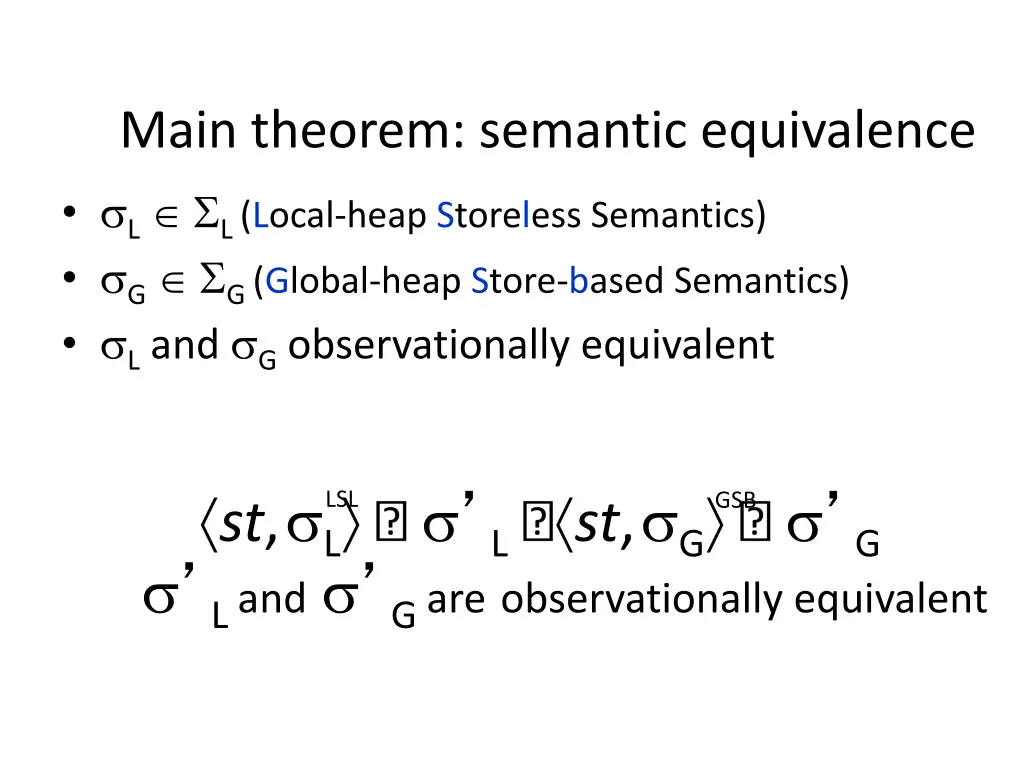 main theorem semantic equivalence l l local heap