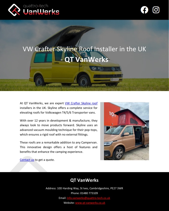 vw crafter skyline roof installer