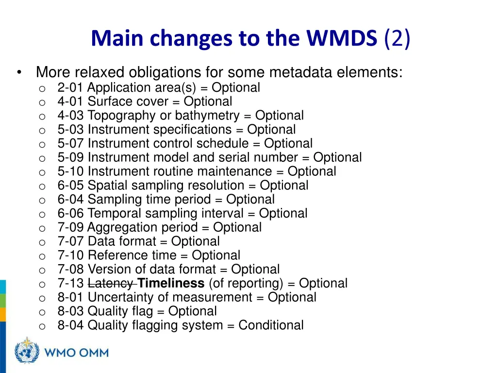 main changes to the wmds 2