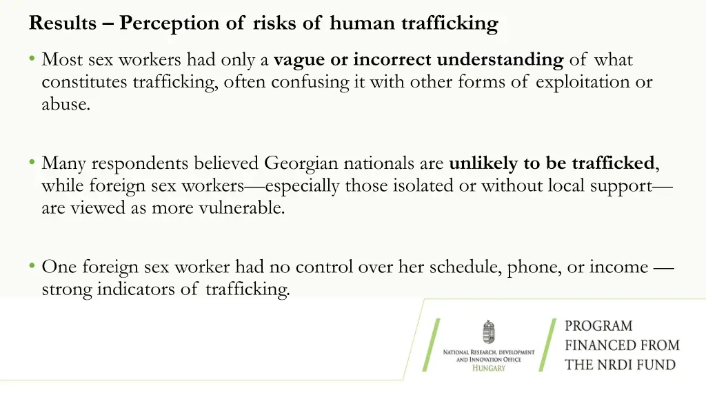 results perception of risks of human trafficking