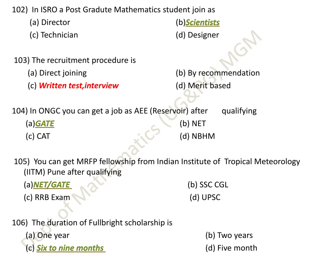 102 in isro a post gradute mathematics student
