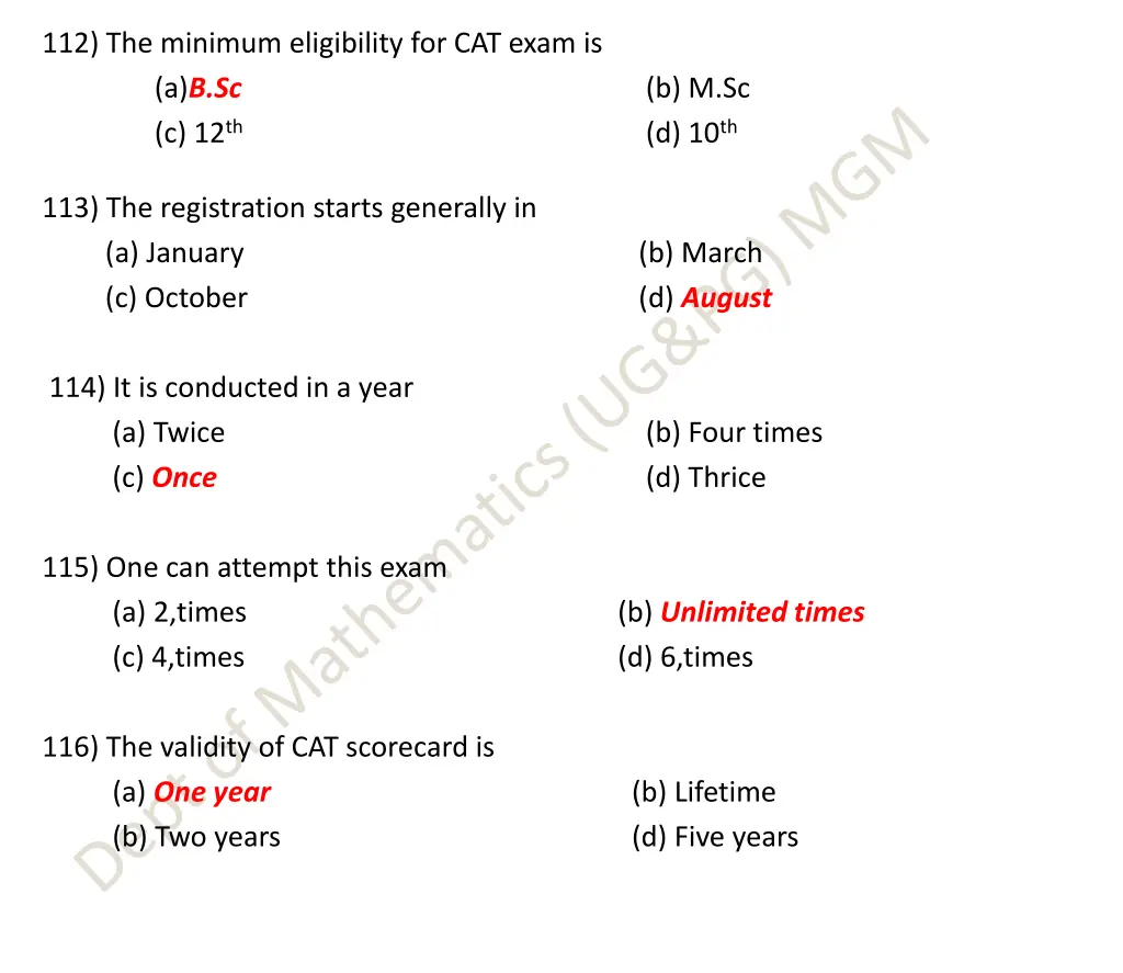 112 the minimum eligibility for cat exam