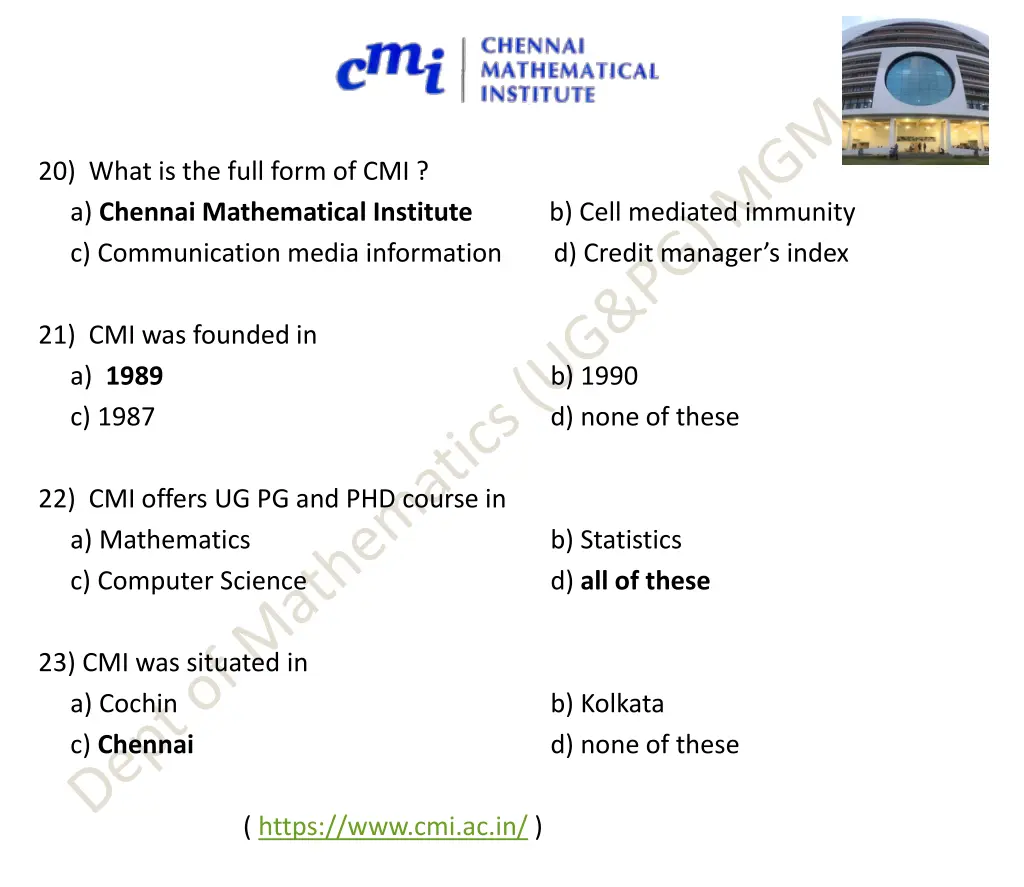 20 what is the full form of cmi a chennai