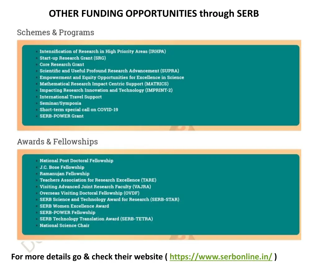 other funding opportunities through serb
