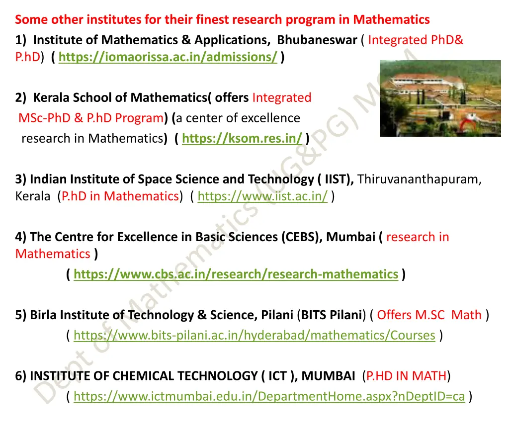 some other institutes for their finest research