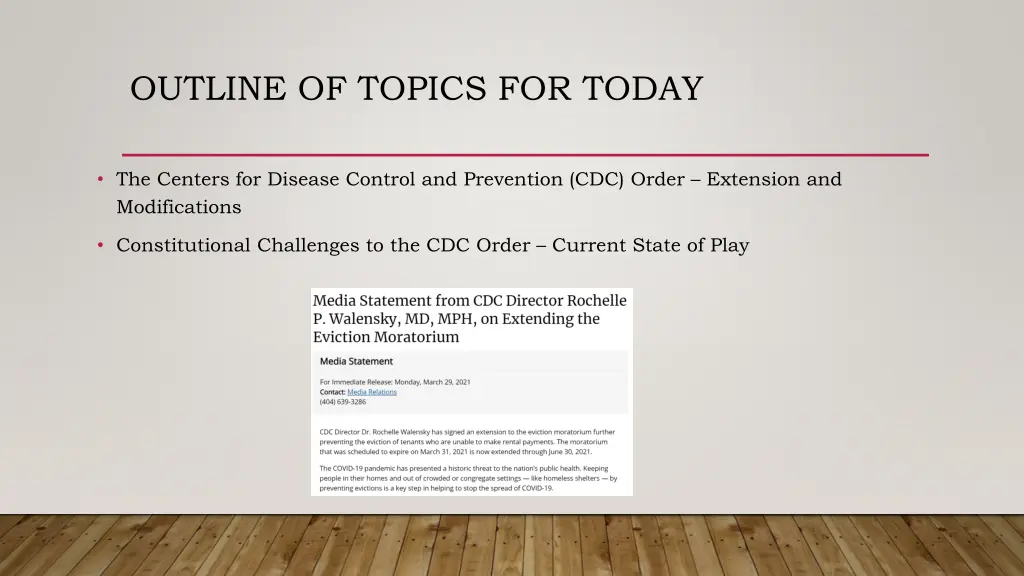 outline of topics for today