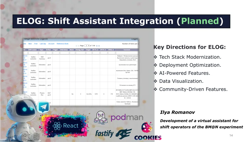 elog shift assistant integration planned