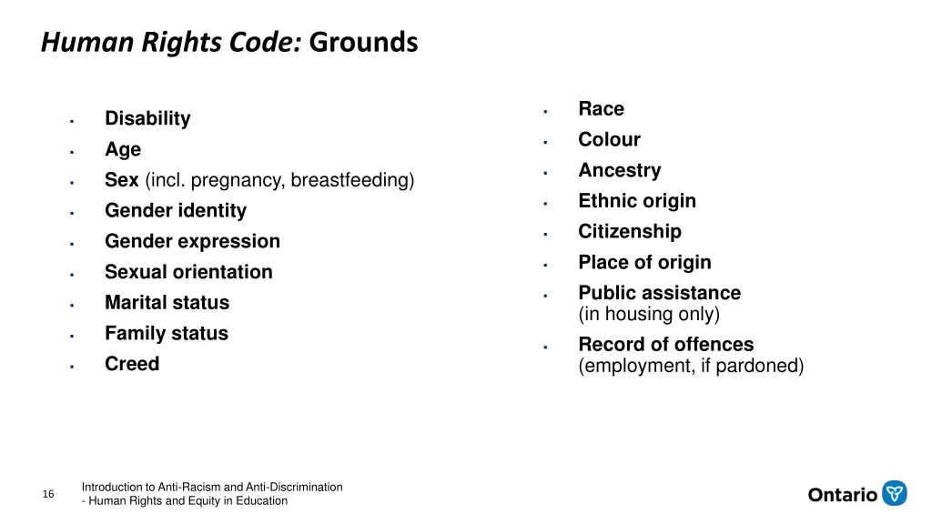 human rights code grounds