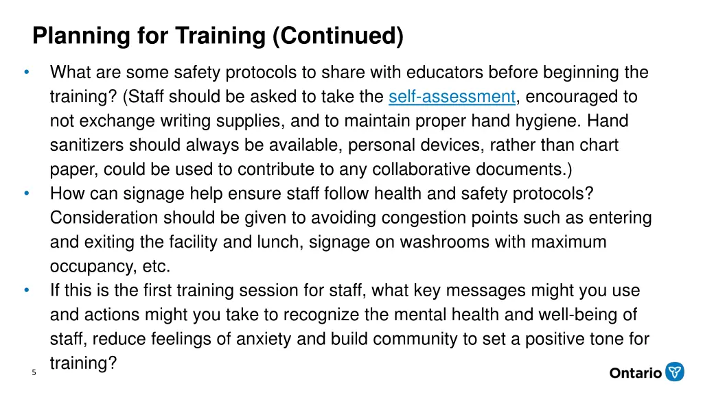 planning for training continued