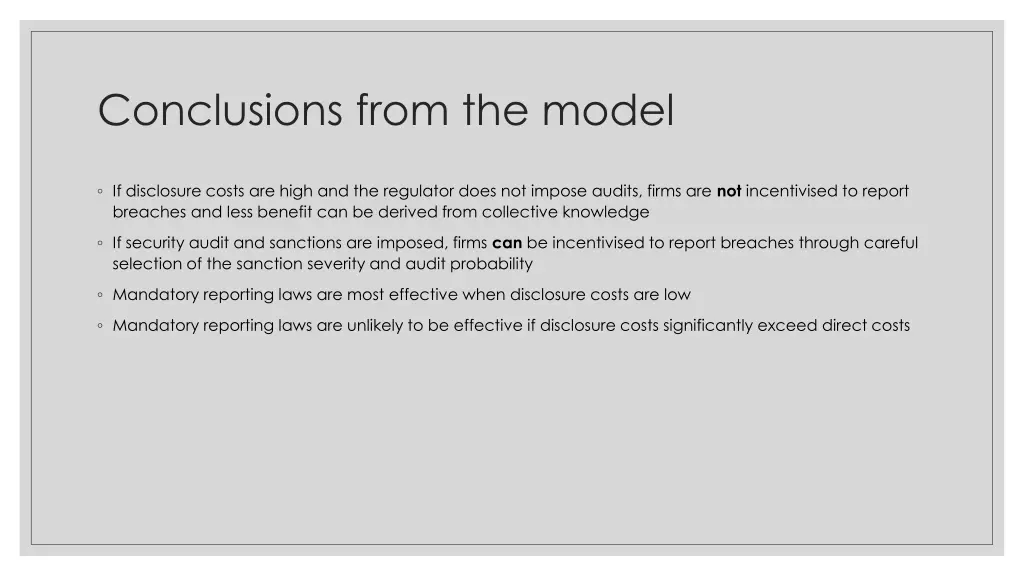 conclusions from the model