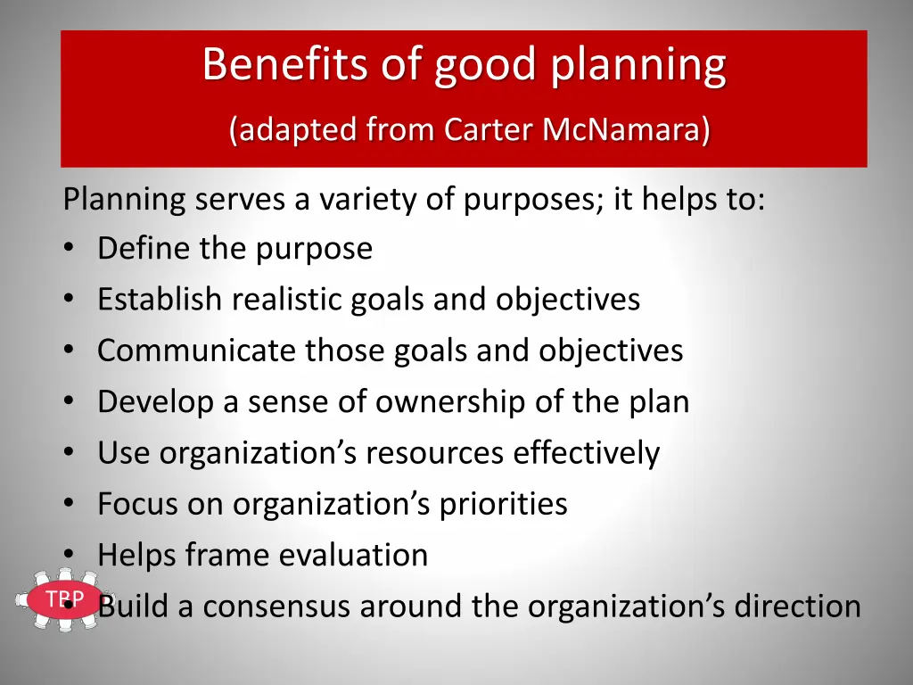 benefits of good planning adapted from carter