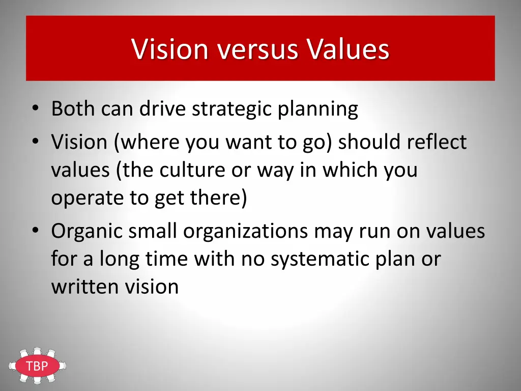 vision versus values