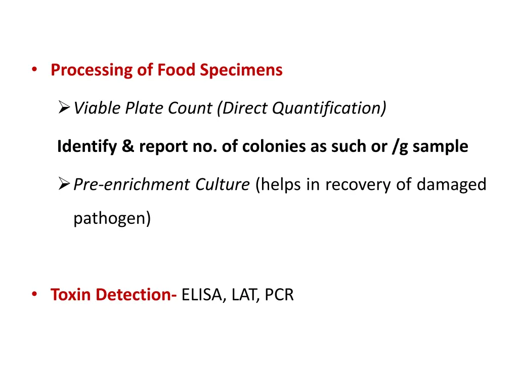 processing of food specimens