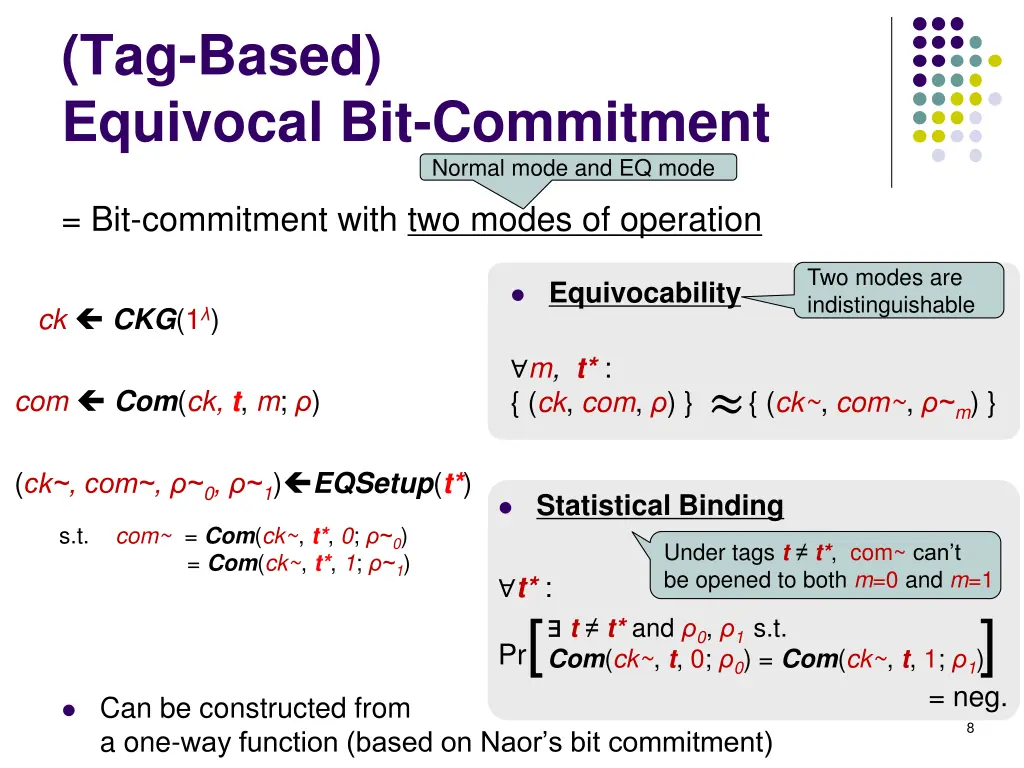 tag based equivocal bit commitment