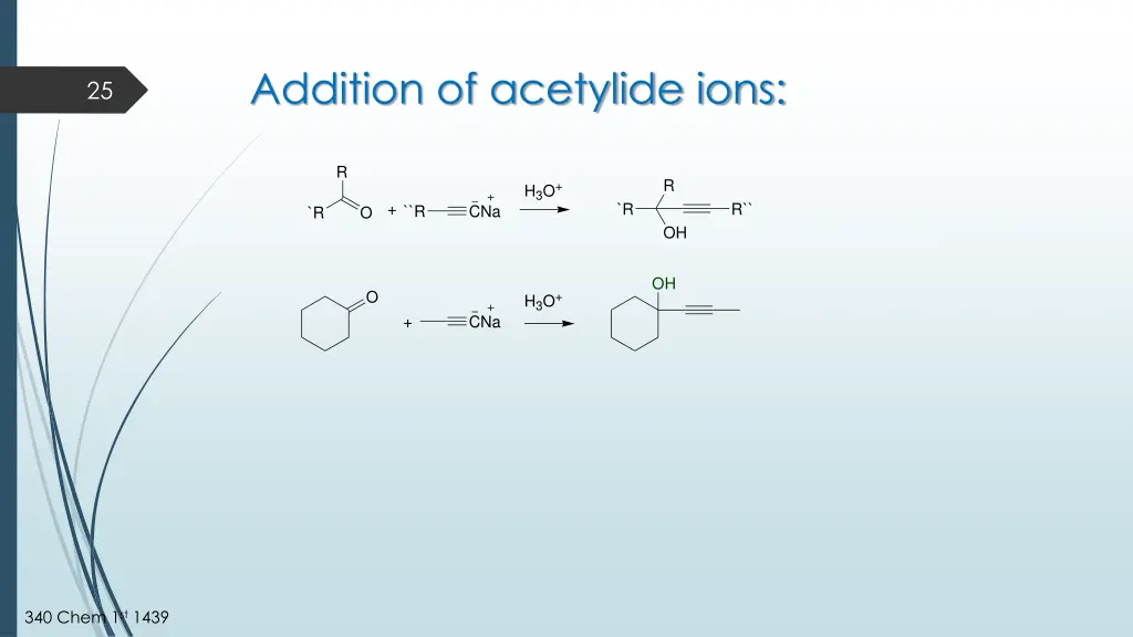 addition of acetylide ions