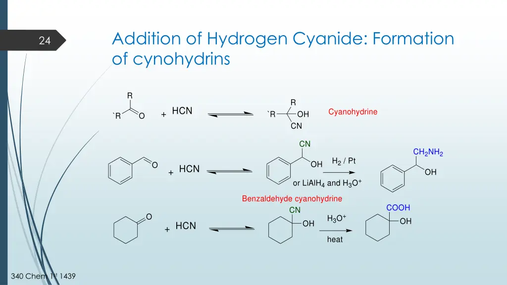 addition of hydrogen cyanide formation
