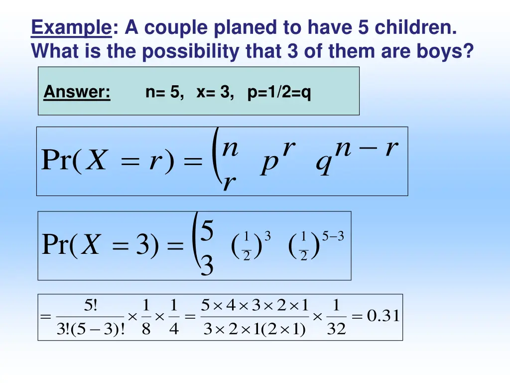 example a couple planed to have 5 children what