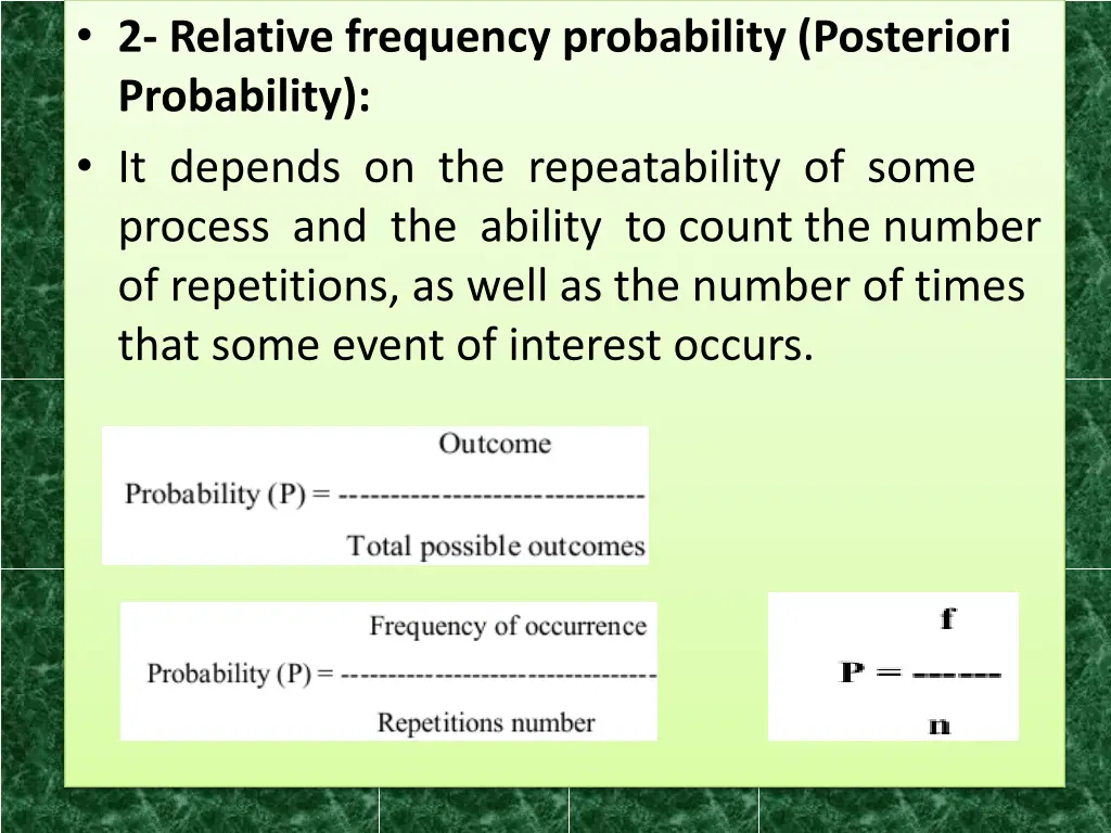 2 relative frequency probability posteriori