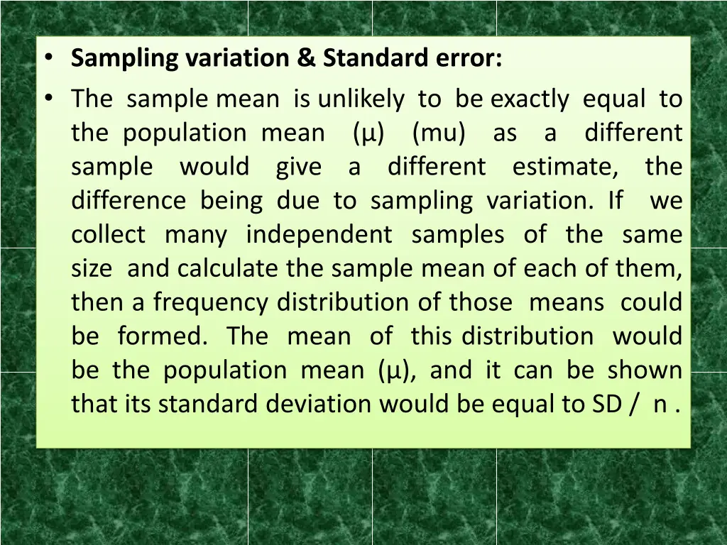 sampling variation standard error the sample mean