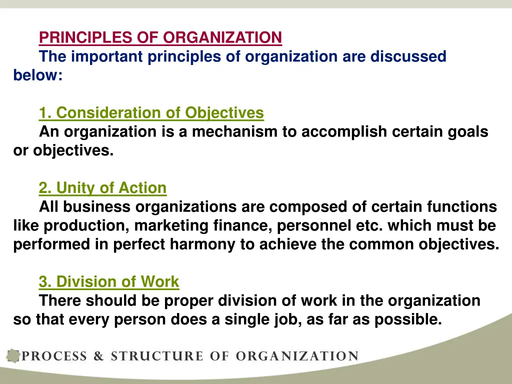 principles of organization the important
