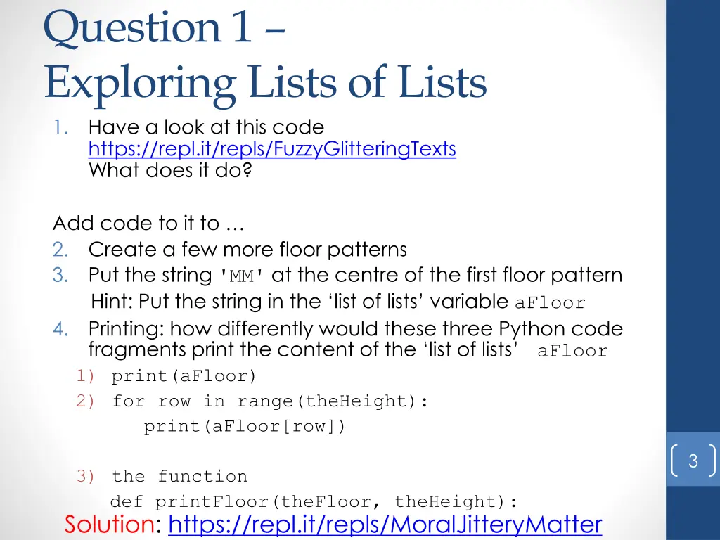 question 1 exploring lists of lists 1 have a look