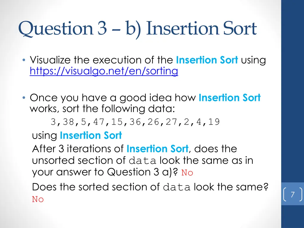 question 3 b insertion sort