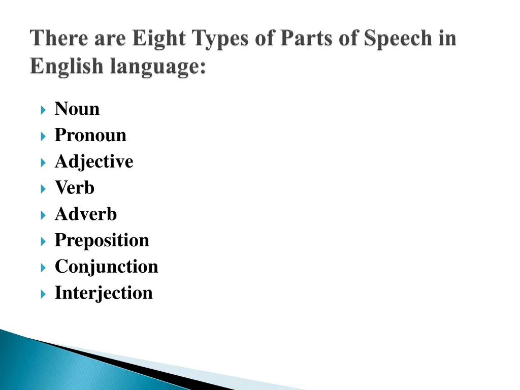noun pronoun adjective verb adverb preposition