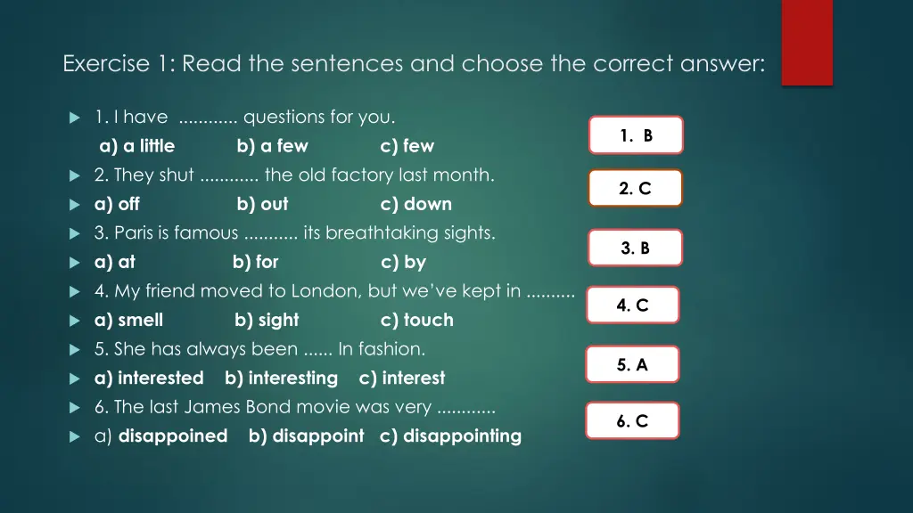 exercise 1 read the sentences and choose