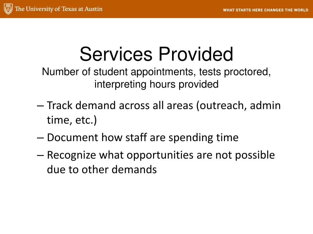 services provided number of student appointments
