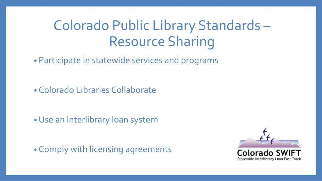 colorado public library standards resource sharing