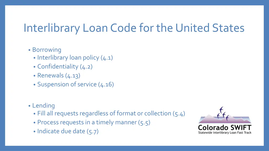 interlibrary loan code for the united states