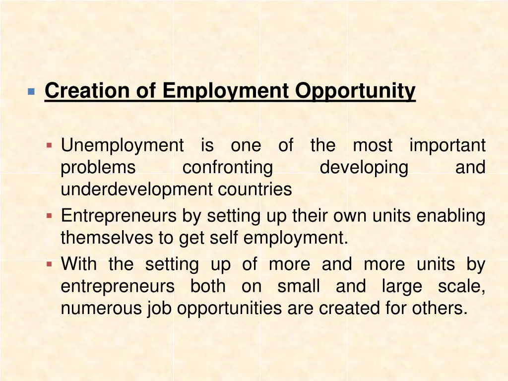 creation of employment opportunity