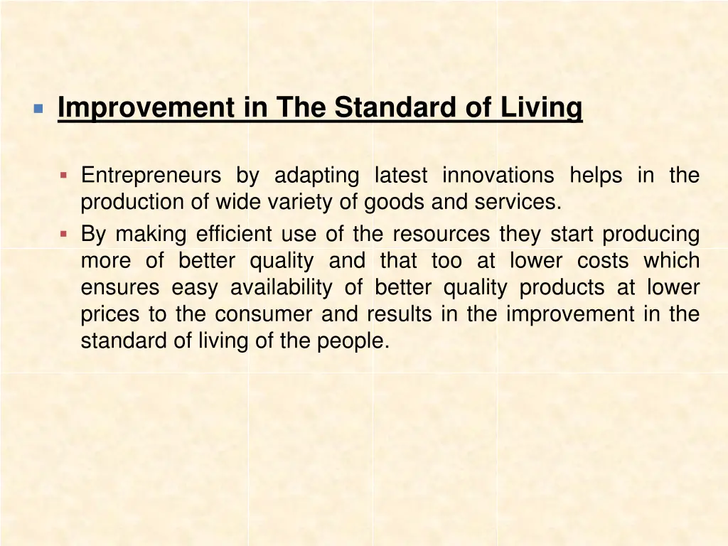 improvement in the standard of living 1