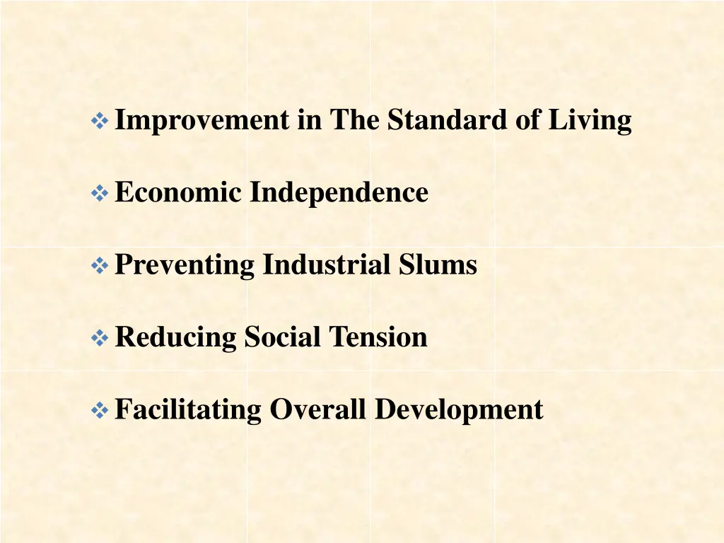 improvement in the standard of living