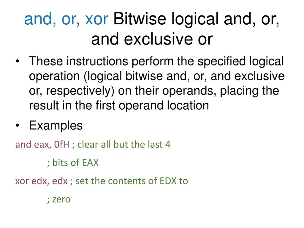 and or xor bitwise logical and or and exclusive