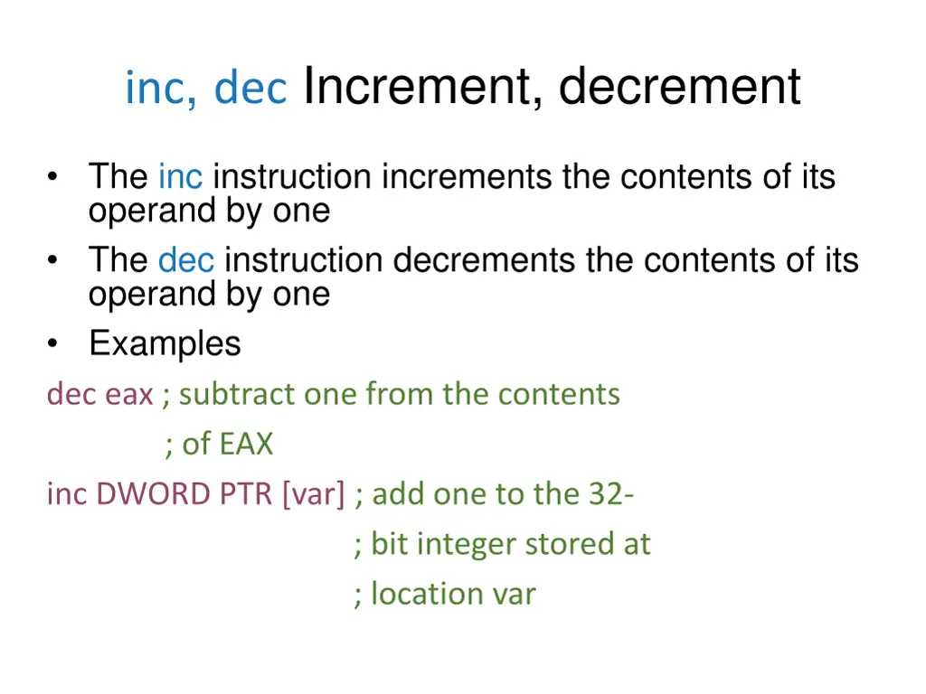 inc dec increment decrement