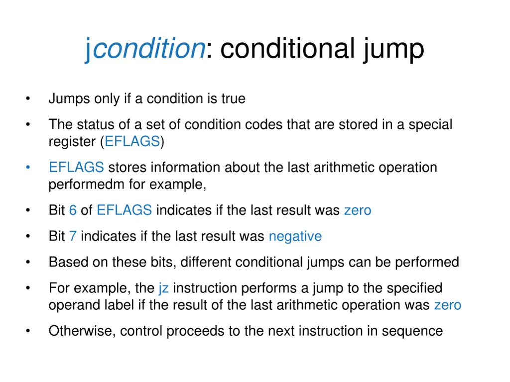 j condition conditional jump