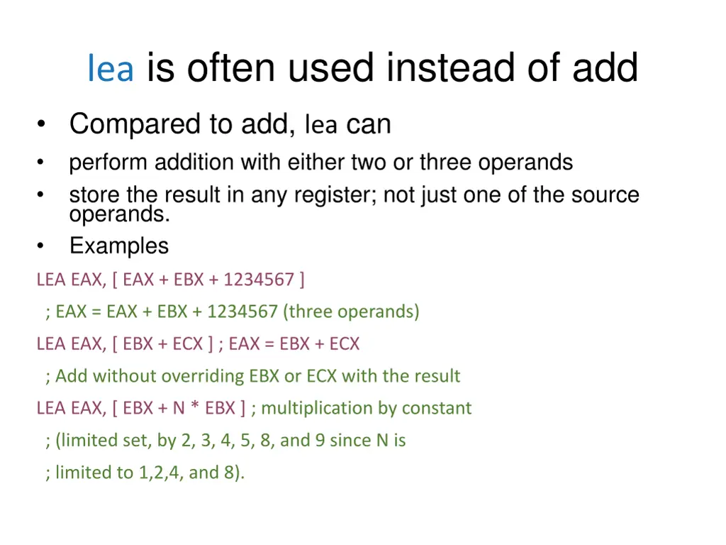 lea is often used instead of add